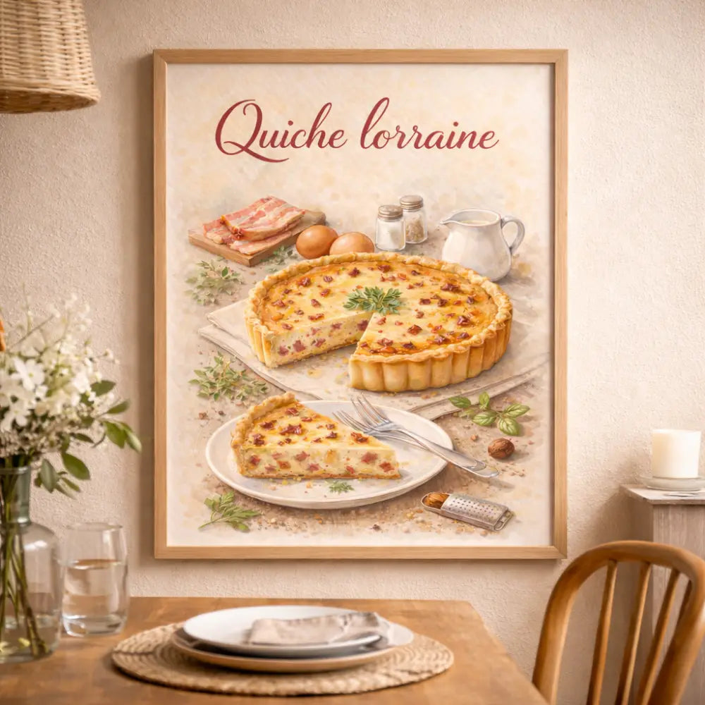 Affiche moderne avec recette traditionnelle de la Quiche Lorraine