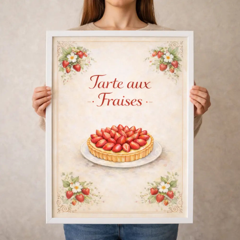 Affiche vintage tarte aux fraises décoration cuisine style pâtisserie
