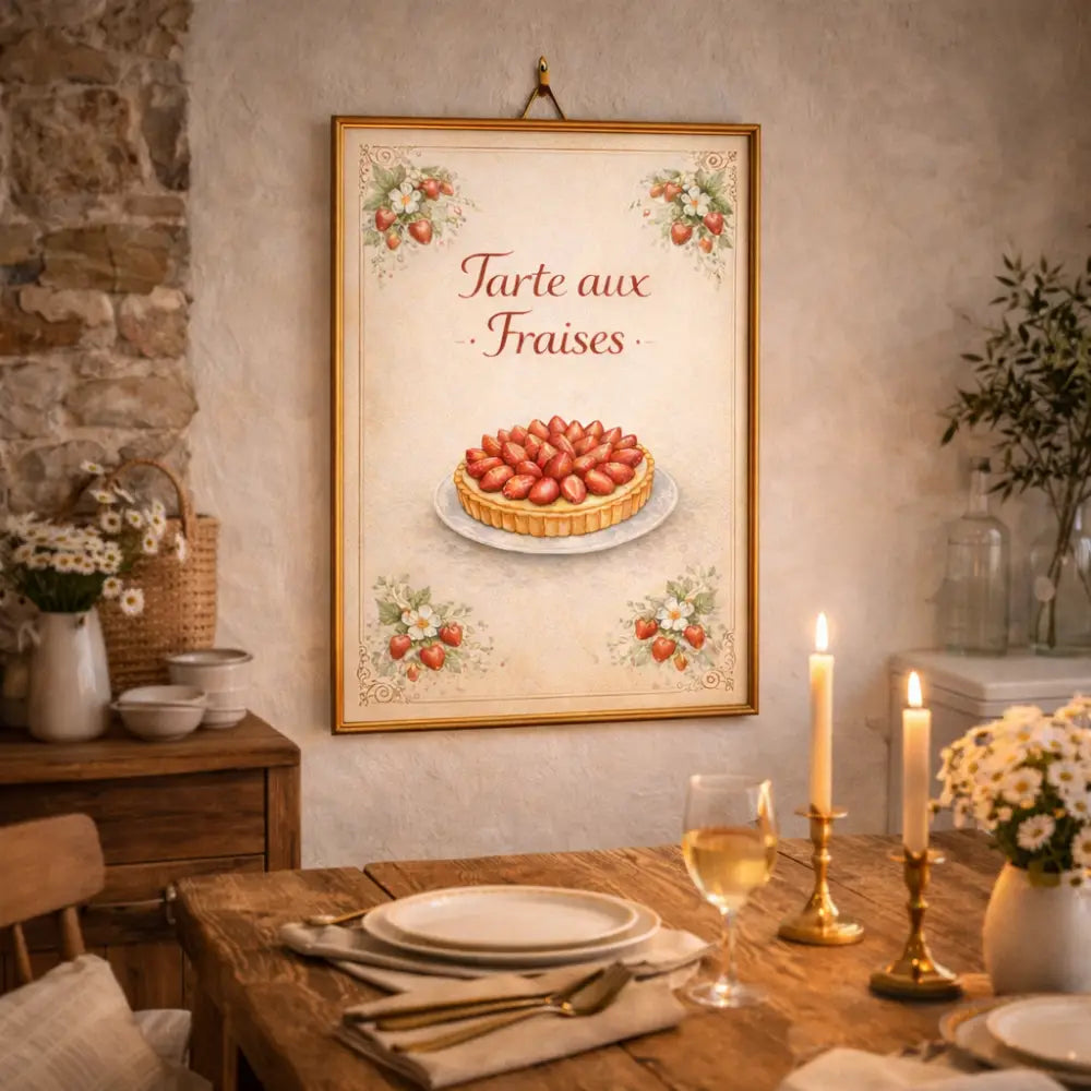 Wall art recette gourmande tarte aux fraises affiche cuisine PDF