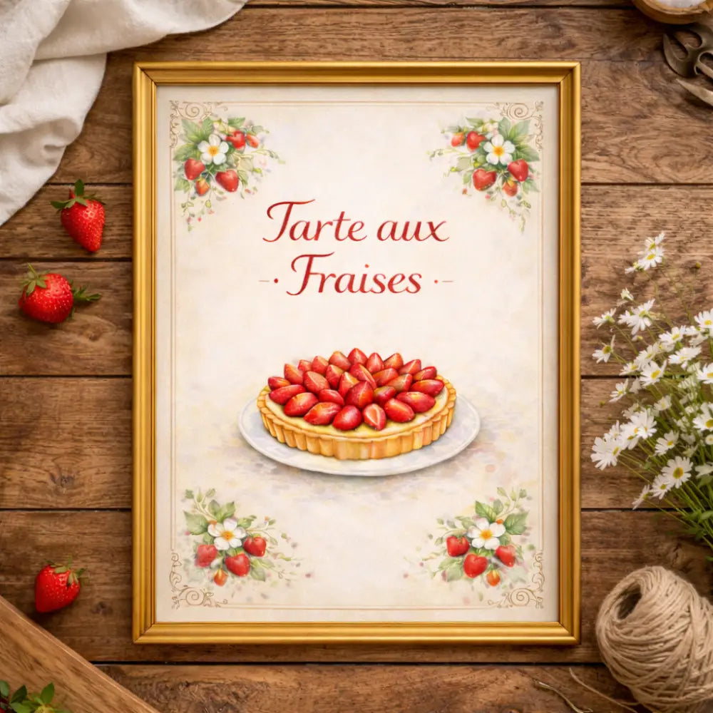Printable tarte aux fraises affiche cuisine gourmande PDF décoration murale