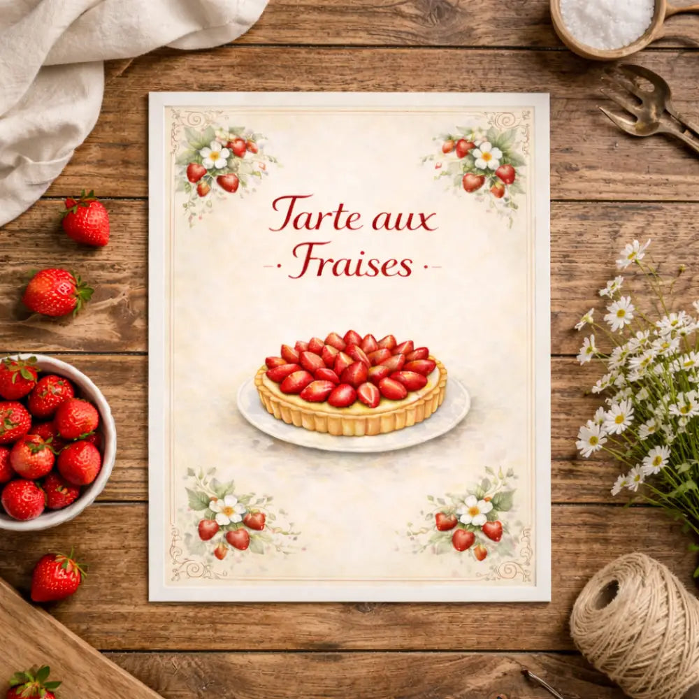 Illustration tarte aux fraises imprimable poster cuisine gourmand