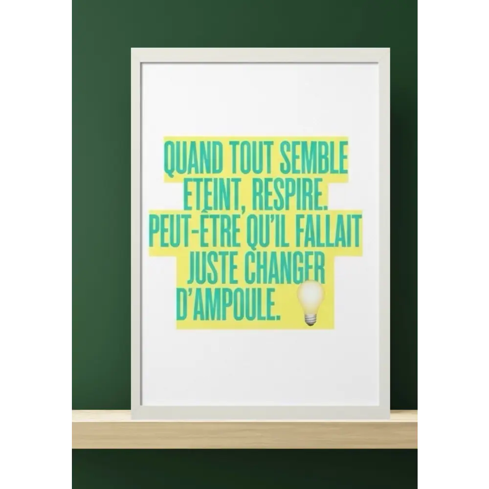 Poster inspirant blanc avec texte teal sur fond jaune pour décoration murale motivation à imprimer