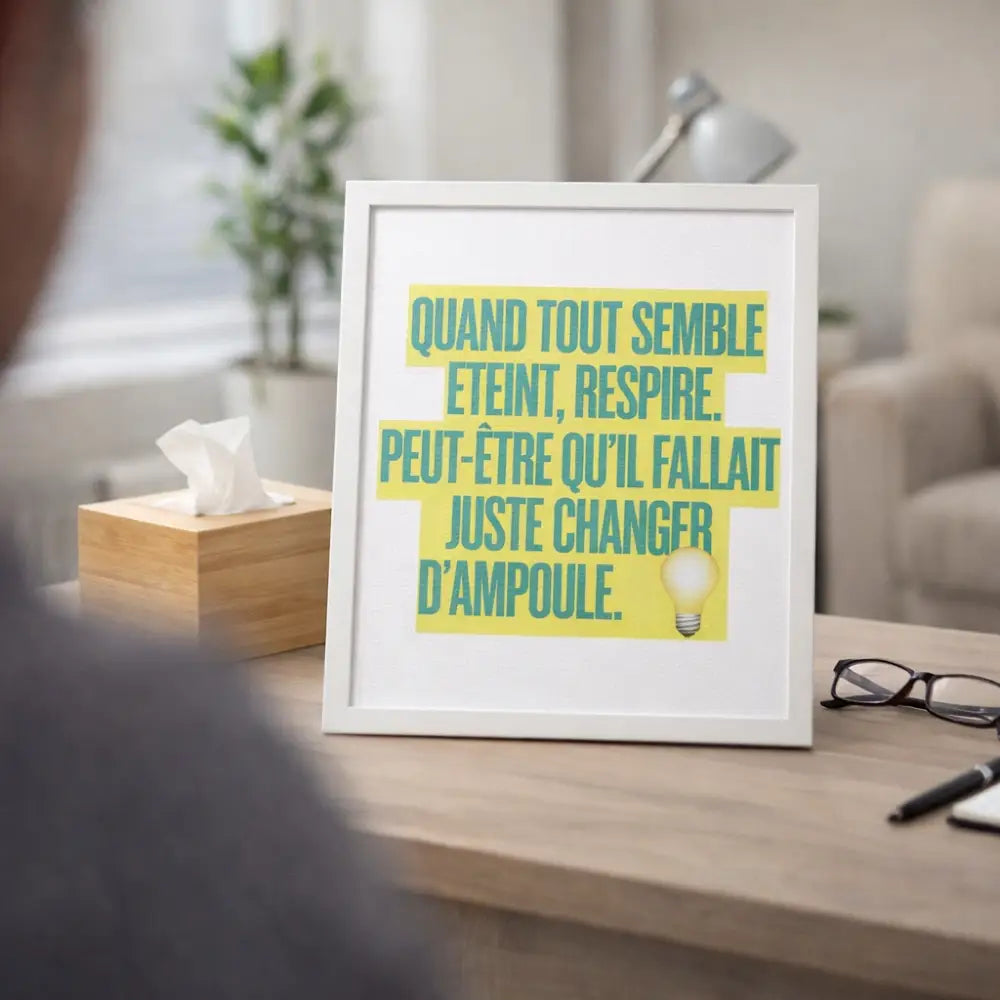 Poster inspirant avec cadre blanc et texte teal et jaune pour décoration murale motivation à imprimer