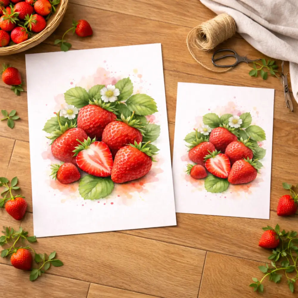 illustration fraises affiche cuisine décoration murale