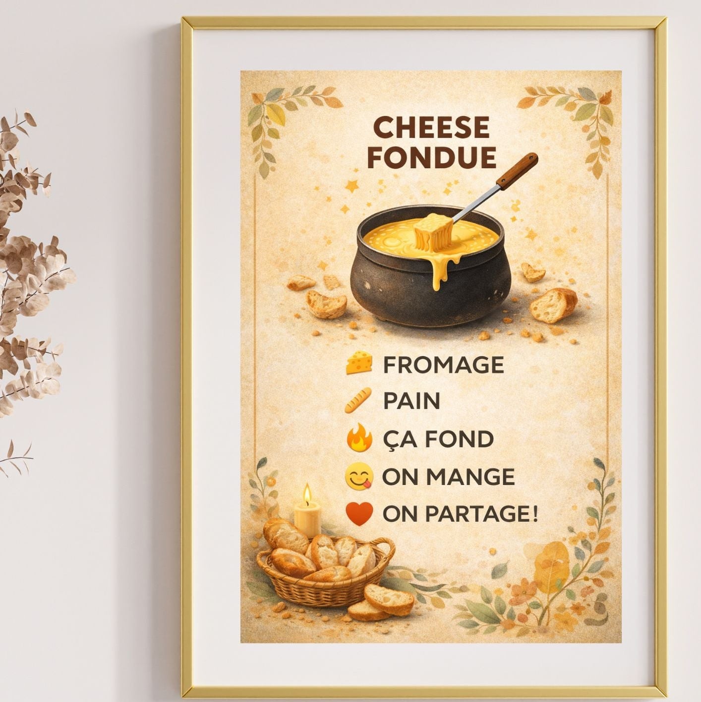 kitchen wall art food cheese fondue poster décoration murale