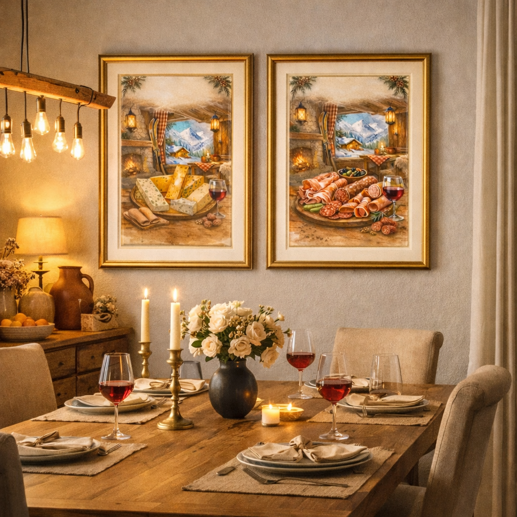 Digital download kitchen wall art printable with rustic food illustration