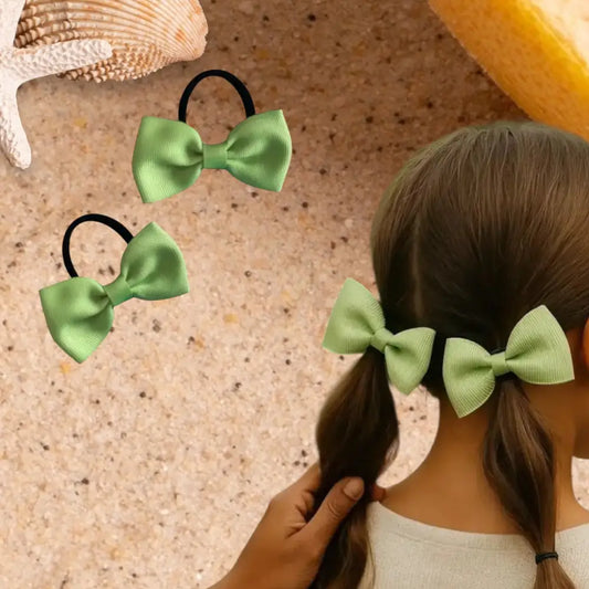 Lot de 2 Élastiques Cheveux Fille – Nœud Papillon Vert Doux & Solide - Chouchous enfants