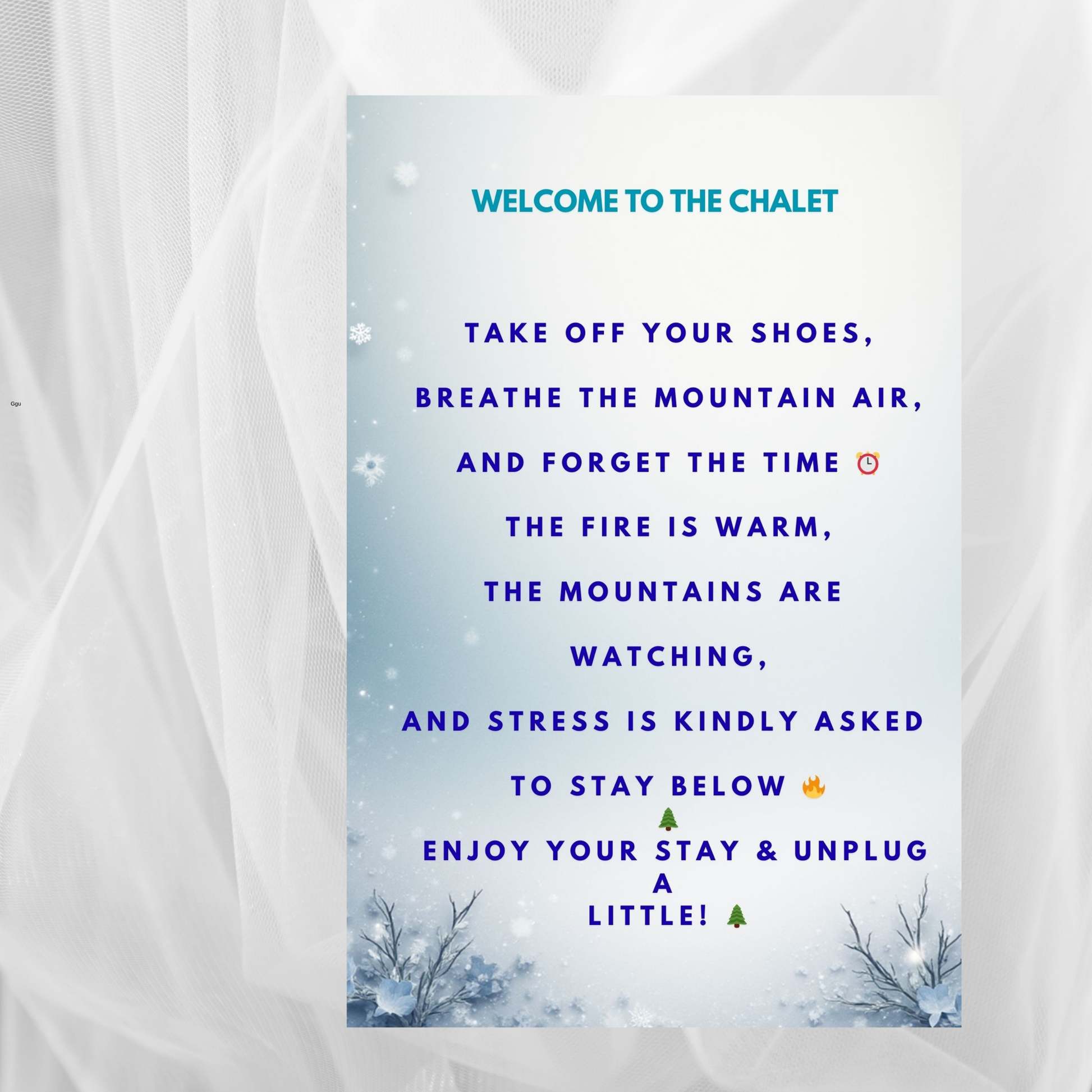 Mountain cabin wall art printable with cozy winter welcome message