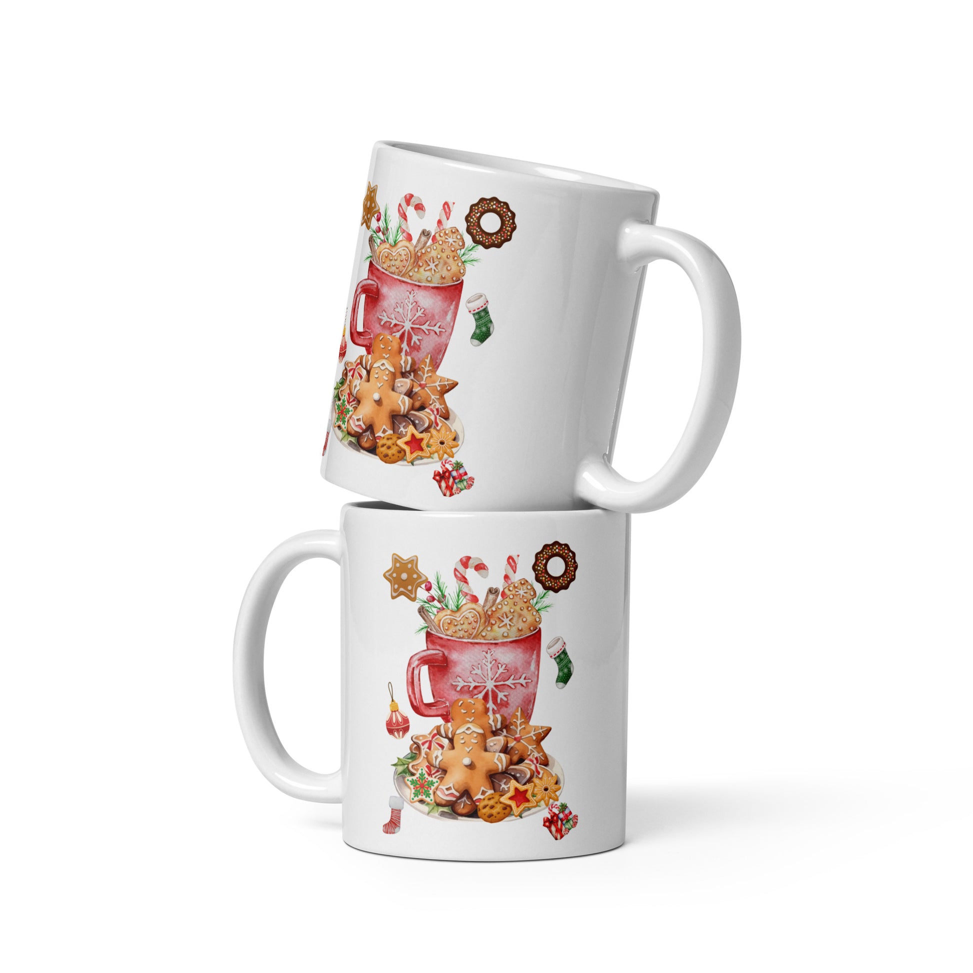 Mug de Noël en céramique blanche avec design festif, vue de face