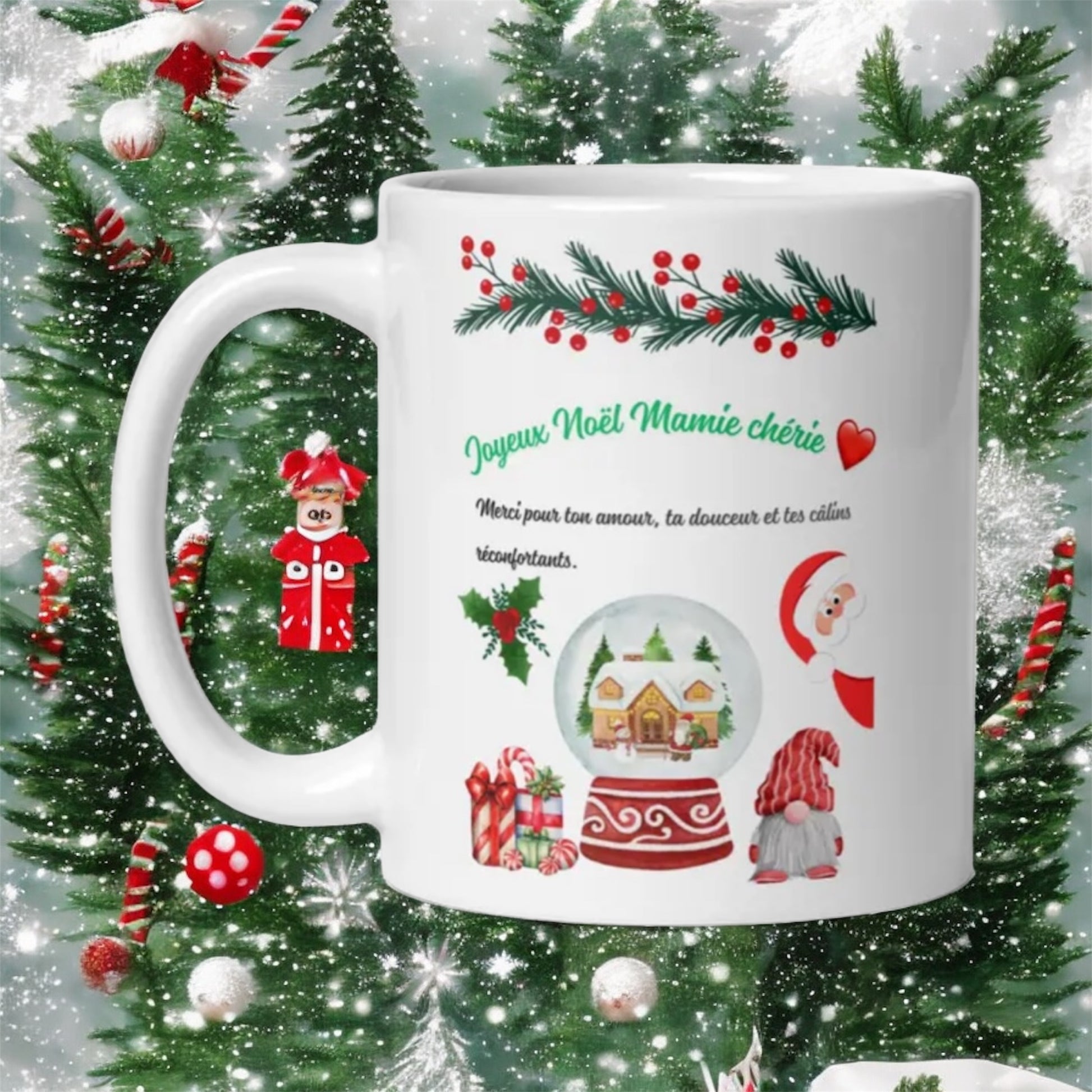 Cadeau Grand-Mère, Cadeau Mamie, Tasse de Noël Joyeux Noël Mamie en céramique blanche