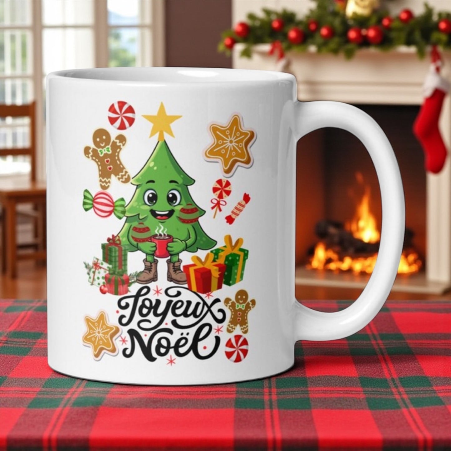 Mug Noël rempli de boisson chaude avec vapeur
