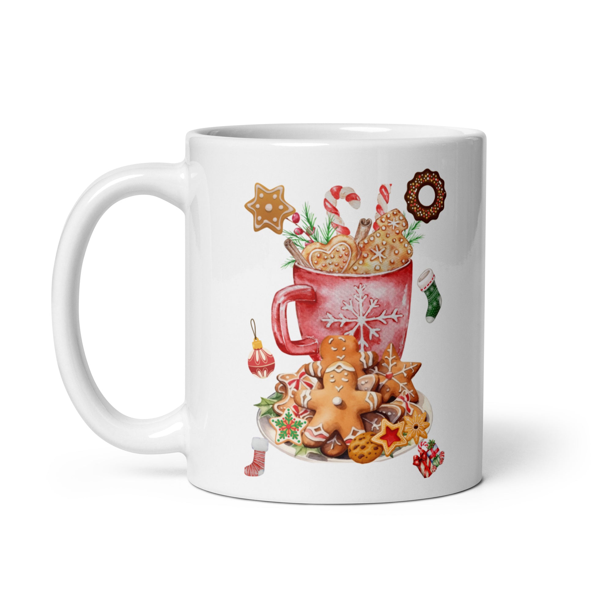 Mug  Noël en céramique blanche avec design festif, vue de face