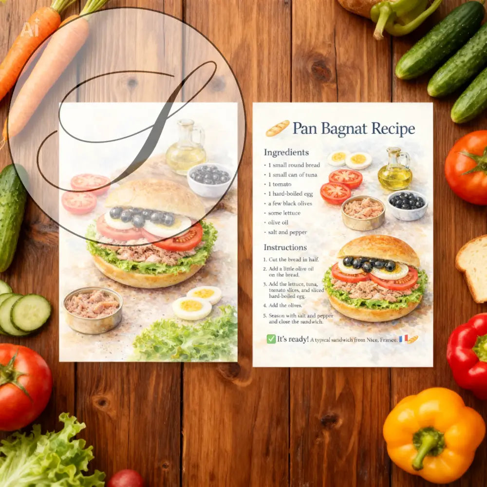Affiche cuisine Pan Bagnat à imprimer pour déco mur cuisine style Provence