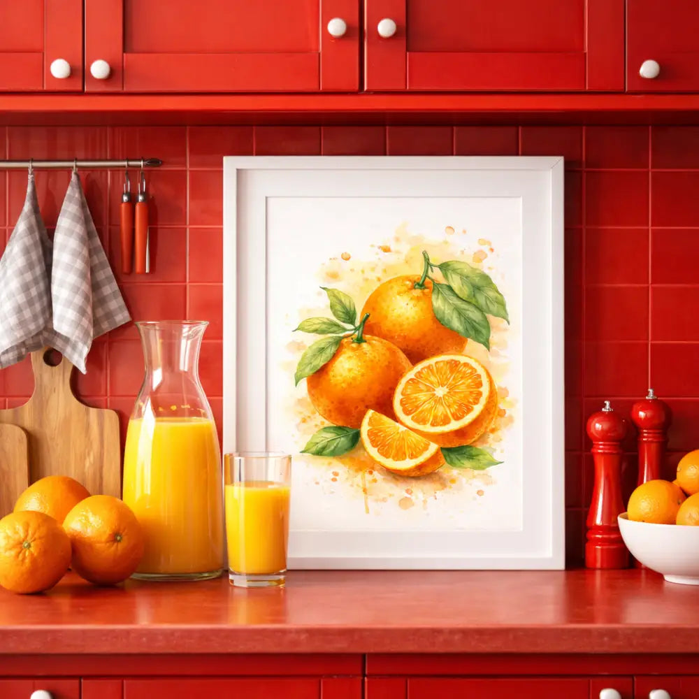 Affiche agrumes orange illustration aquarelle décoration murale cuisine