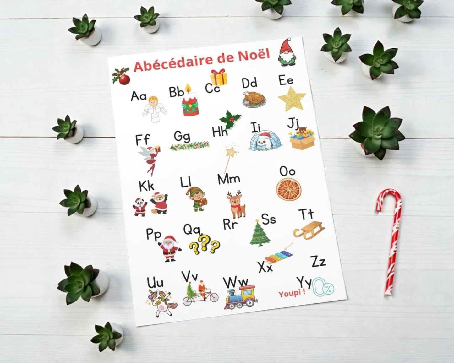 Poster alphabet français décor Noël chambre enfant