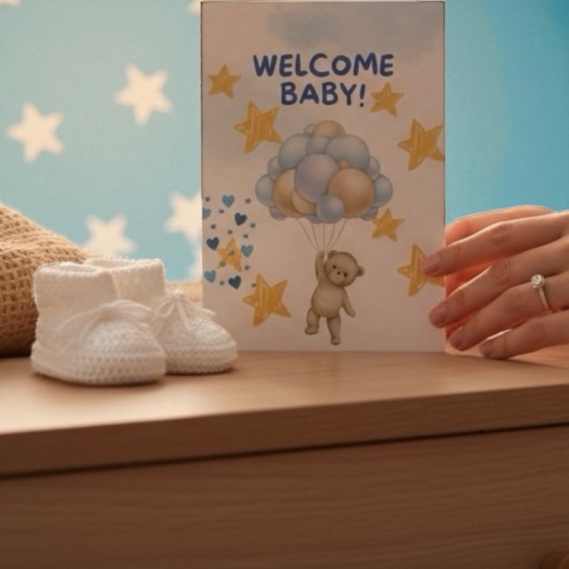 Poster Welcome Baby à offrir comme cadeau de naissance original, affiche tendre et moderne pour chambre d’enfant.