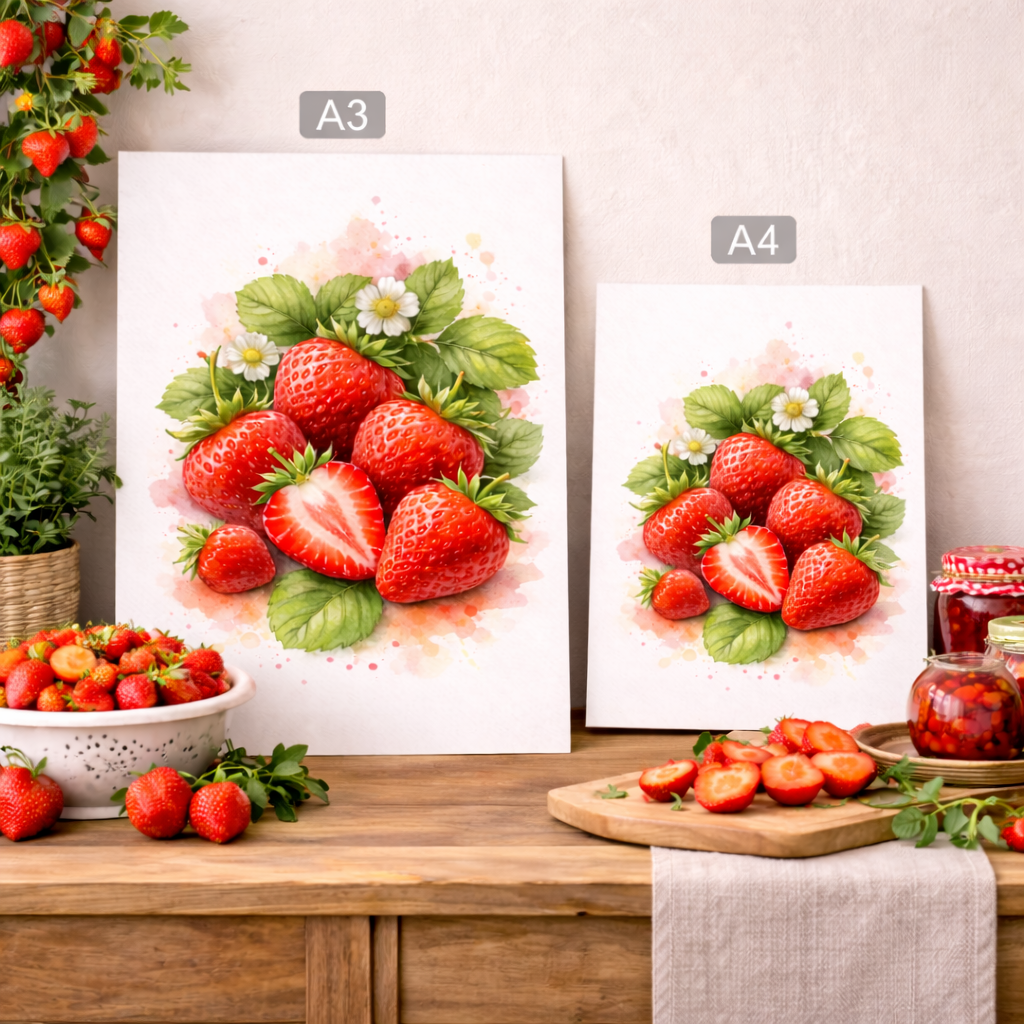 illustration fraises affiche cuisine décoration murale