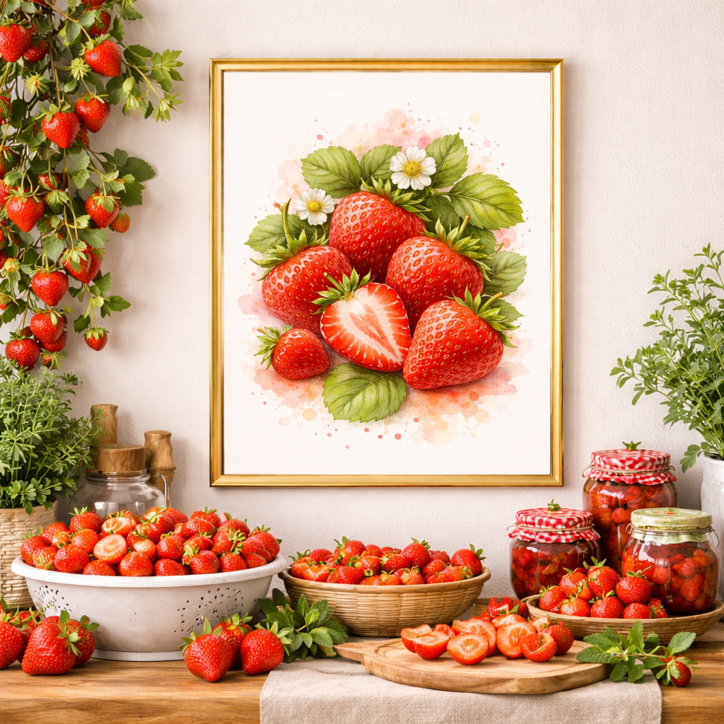 poster cuisine fruits rouges illustration fraises
