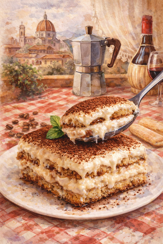 Poster cuisine italienne tiramisu et moka ambiance bistrot vintage