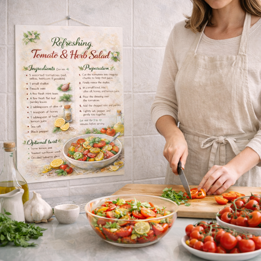 cuisine salade tomates anciennes avec herbes fraîches

