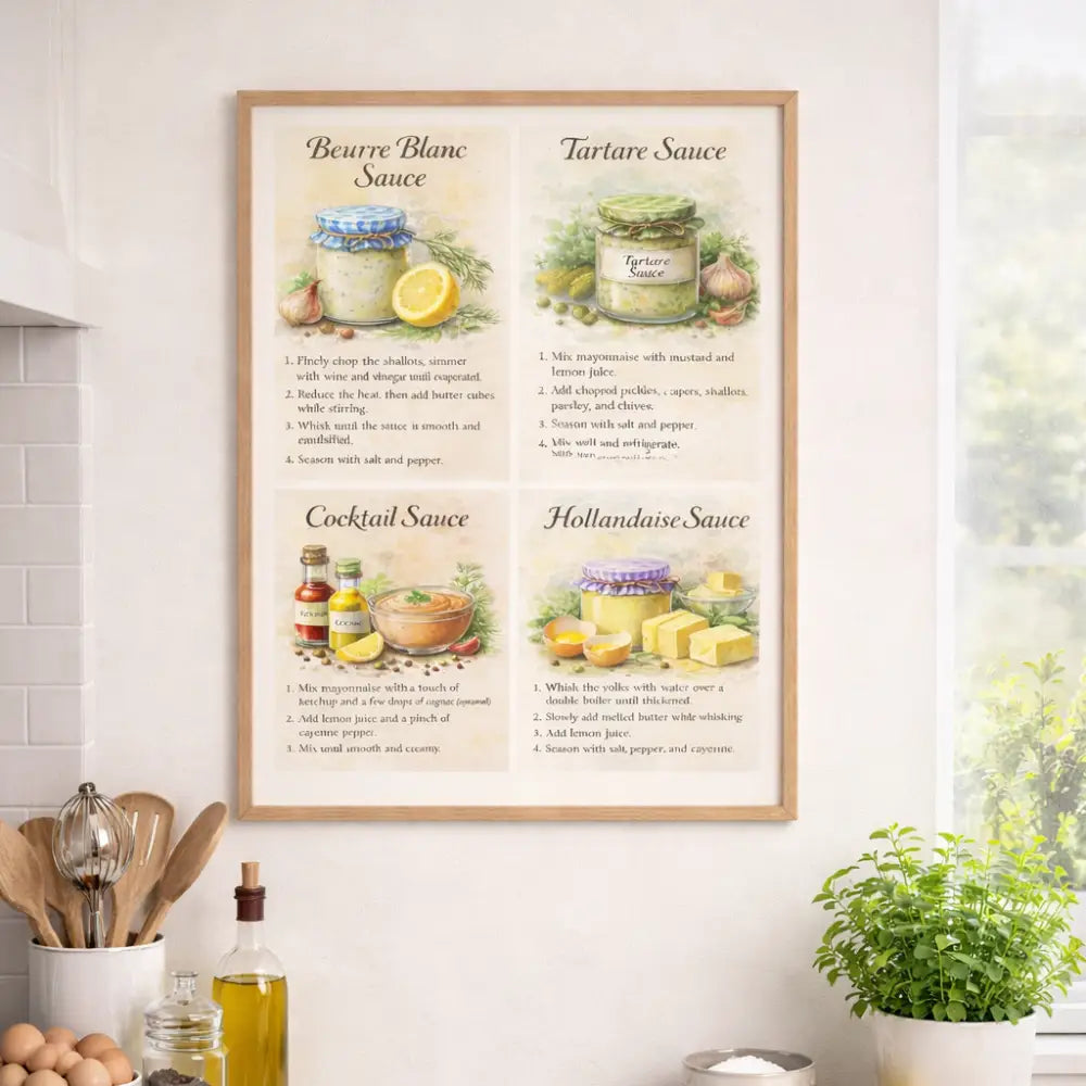 Déco cuisine scandinave avec affiche recette sauce facile et décoration murale cuisine 