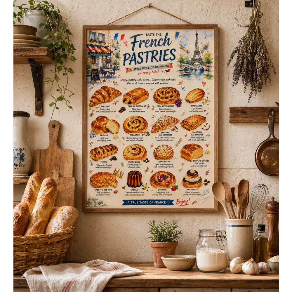 poster croissant pain au chocolat déco cuisine vintage Paris