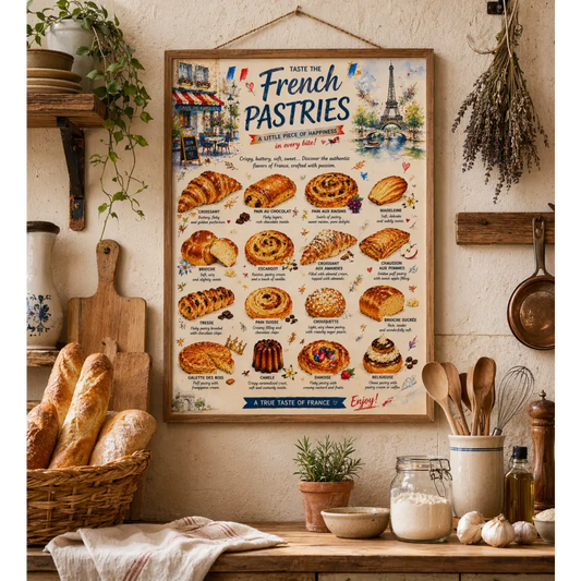 poster croissant pain au chocolat déco cuisine vintage Paris