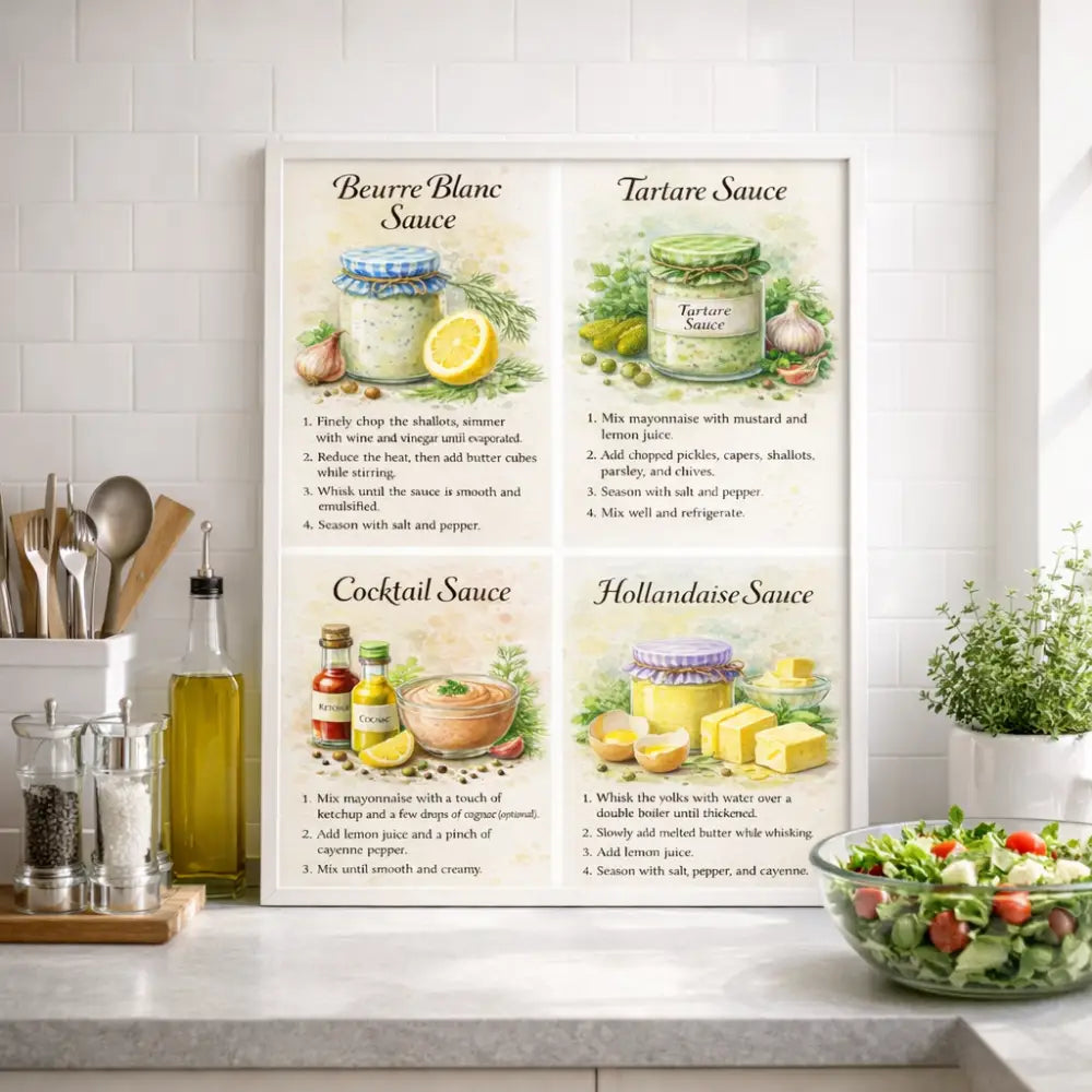 Poster cuisine recette sauce facile encadré, décoration murale cuisine 