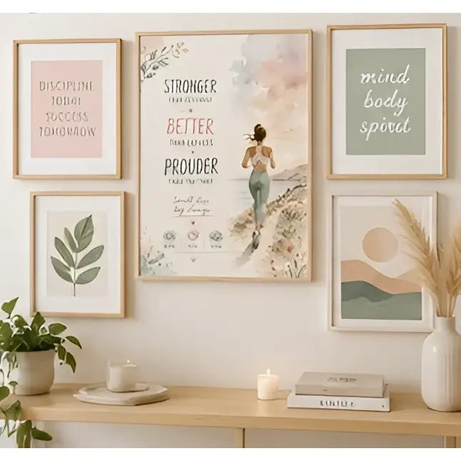 Affiche encadrée avec illustration aquarelle femme courant et texte plus fort pour motivation titre F