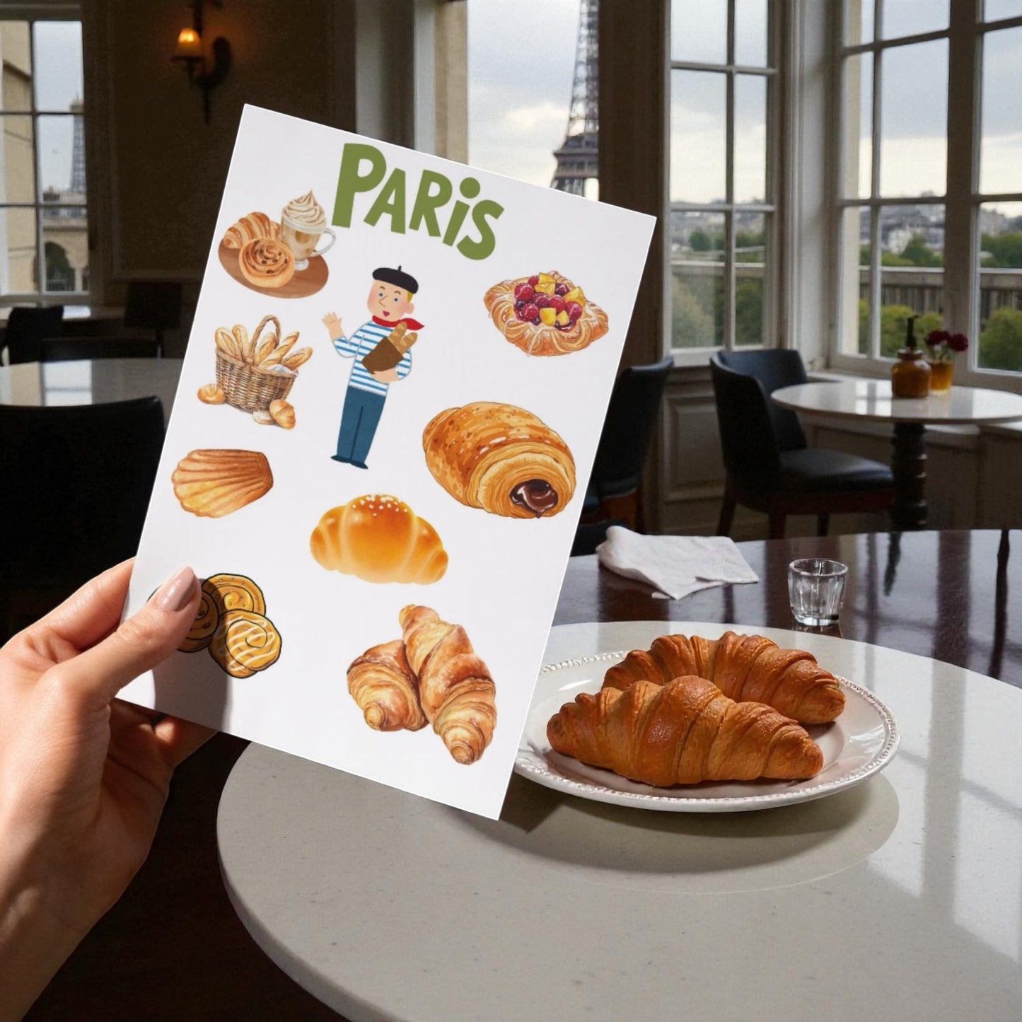 Poster design Paris accroché dans une cuisine moderne pour une décoration murale gourmande.