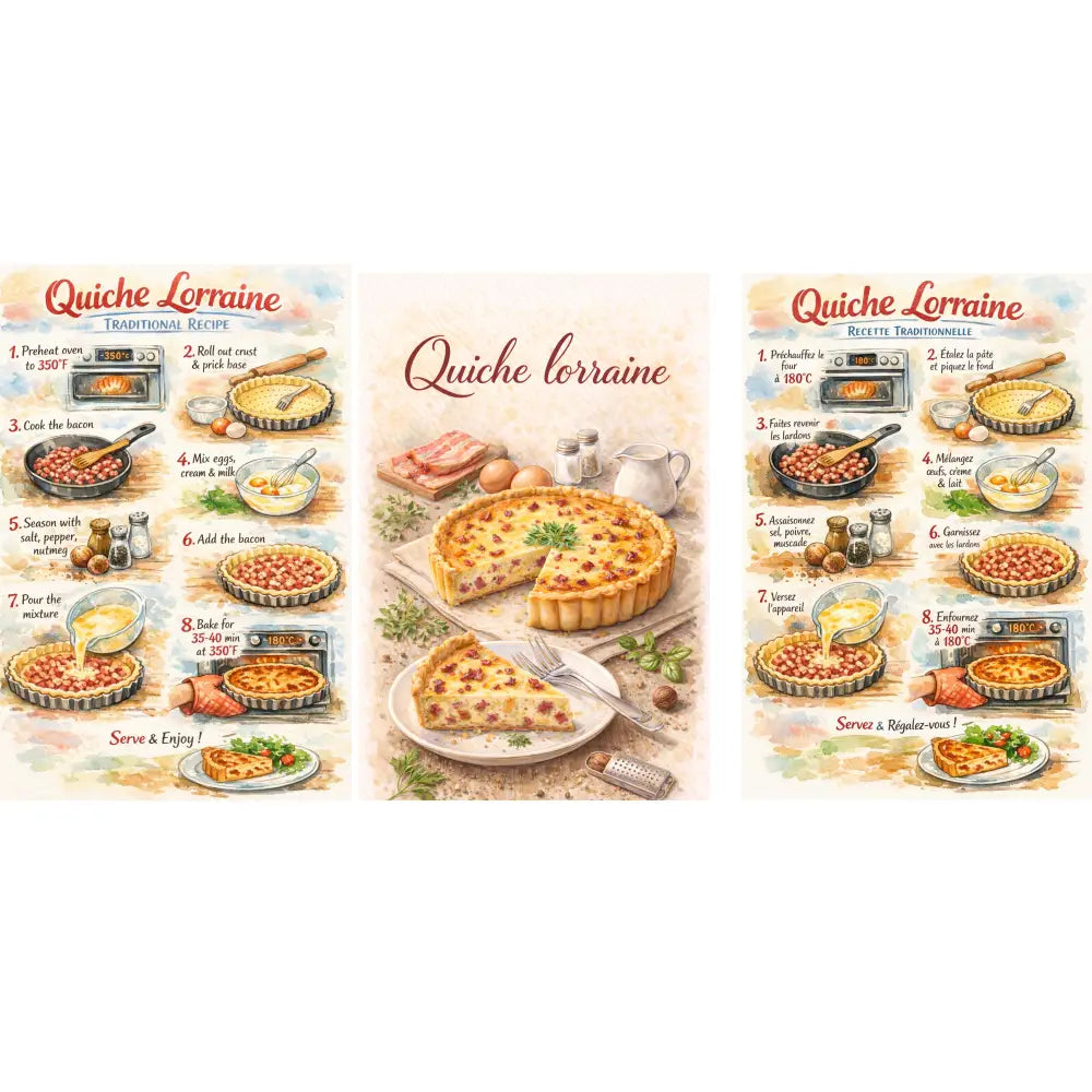 Illustration détaillée de la Quiche Lorraine - Lardons, crème fraîche et œufs 