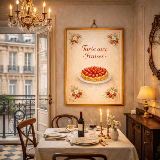 Poster tarte aux fraises à imprimer illustration culinaire décoration cuisine