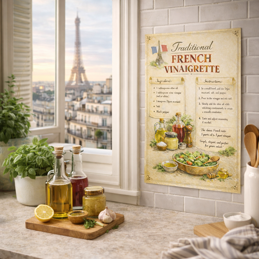 Poster  recette vinaigrette française traditionnelle style vintage
