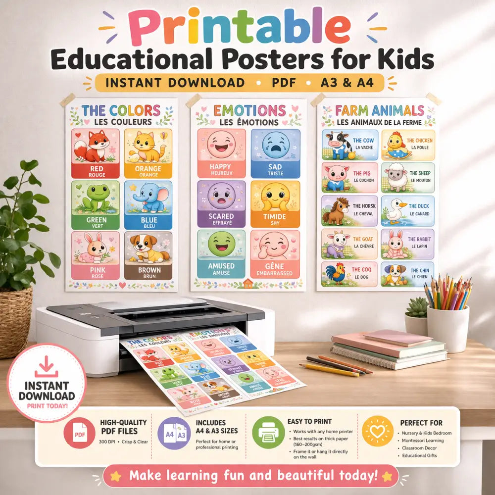 Affiches éducatives bilingues enfant – Anglais et français facilement