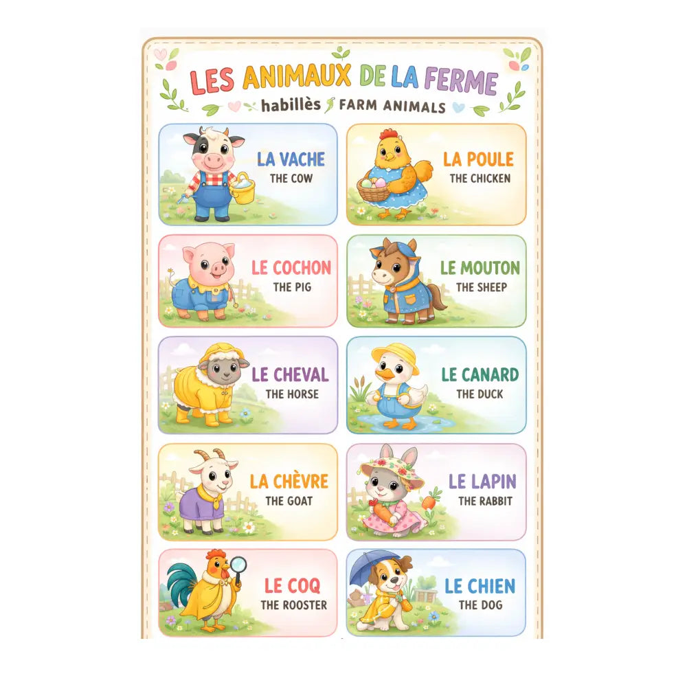 affiches animaux ferme enfant bilingue anglais français apprentissage vocabulaire