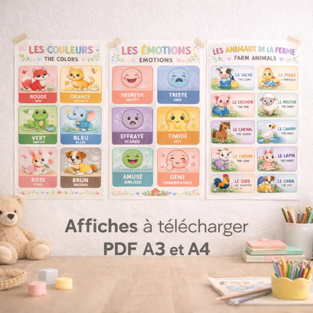 affiches éducatives bilingues enfant anglais français apprentissage 