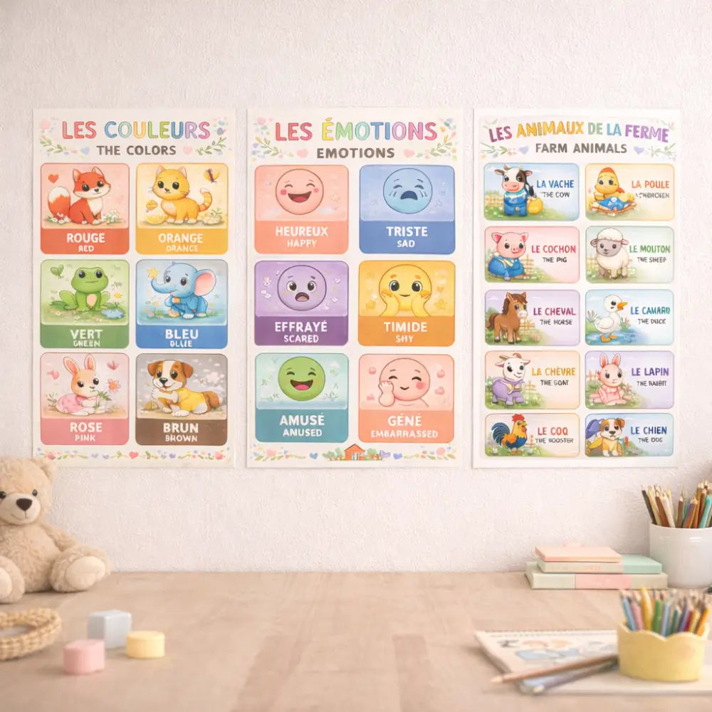 Affiches éducatives bilingues enfant – Apprendre anglais 