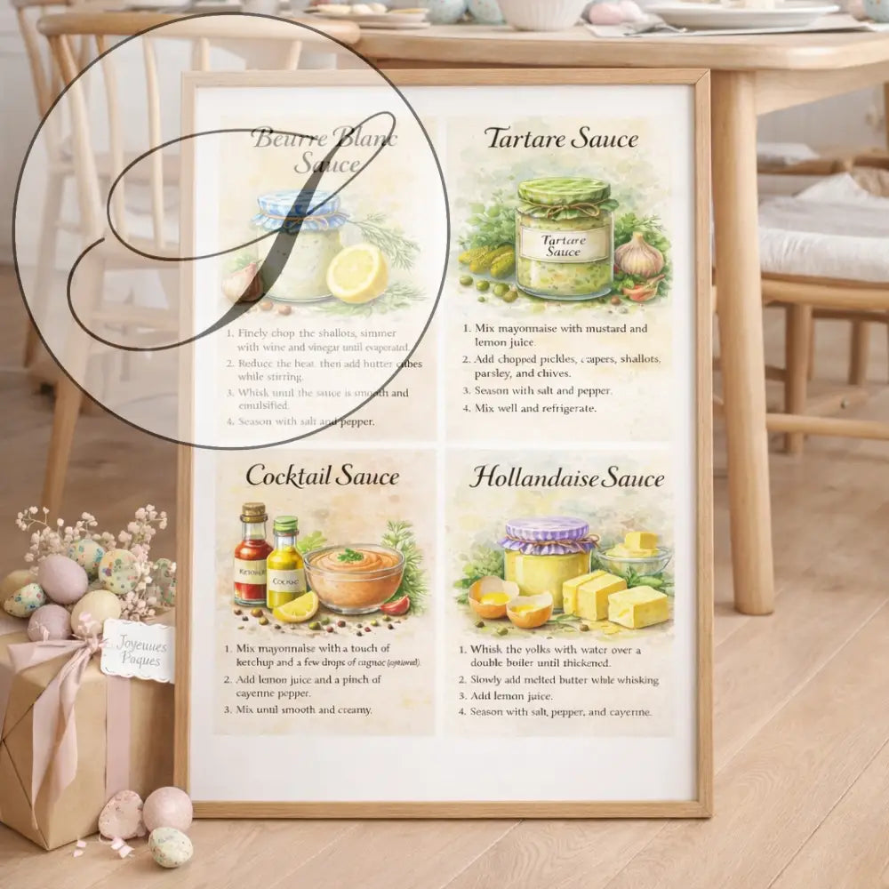 Recette sauce facile sur affiche cuisine lisible, idéale pour deco mur cuisine 