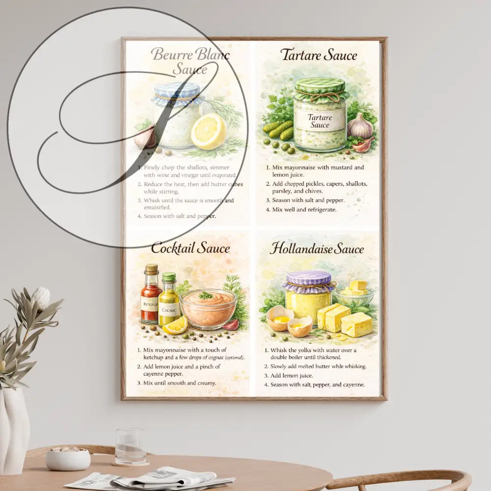 Déco murale cuisine avec affiche recette sauce facile, décoration cuisine moderne 