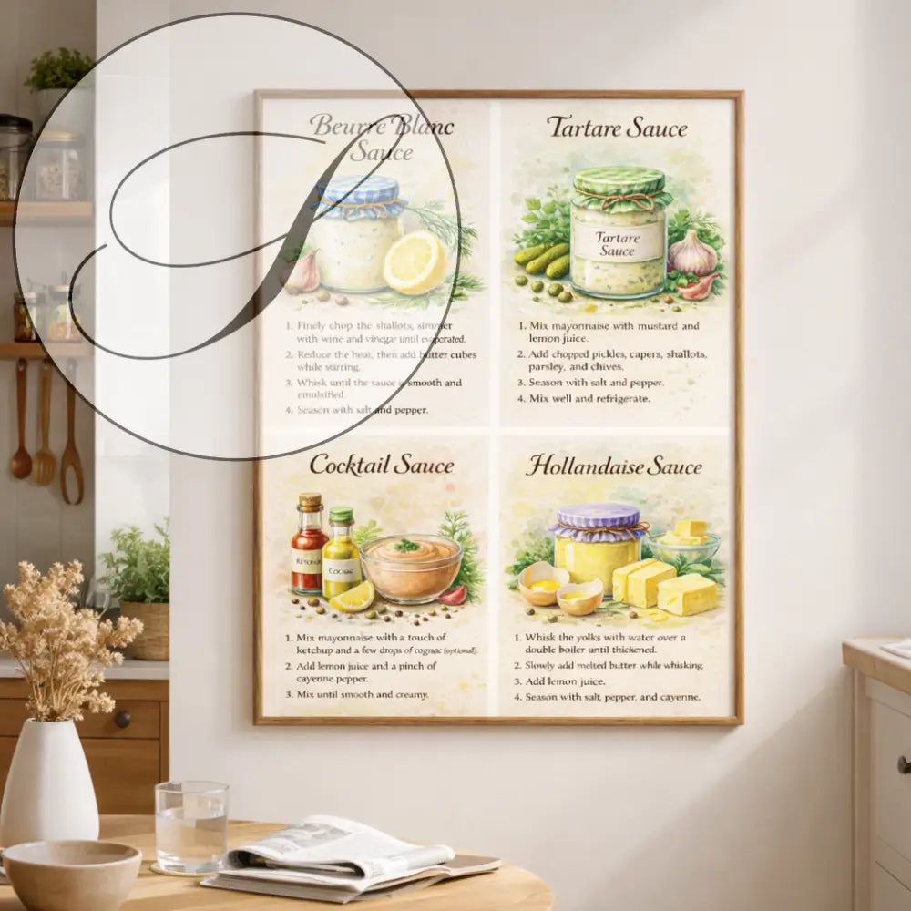 Déco cuisine moderne avec affiche recette sauce facile, décoration murale 