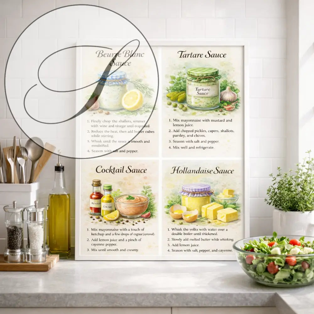 Poster cuisine recette sauce facile encadré, décoration murale cuisine 
