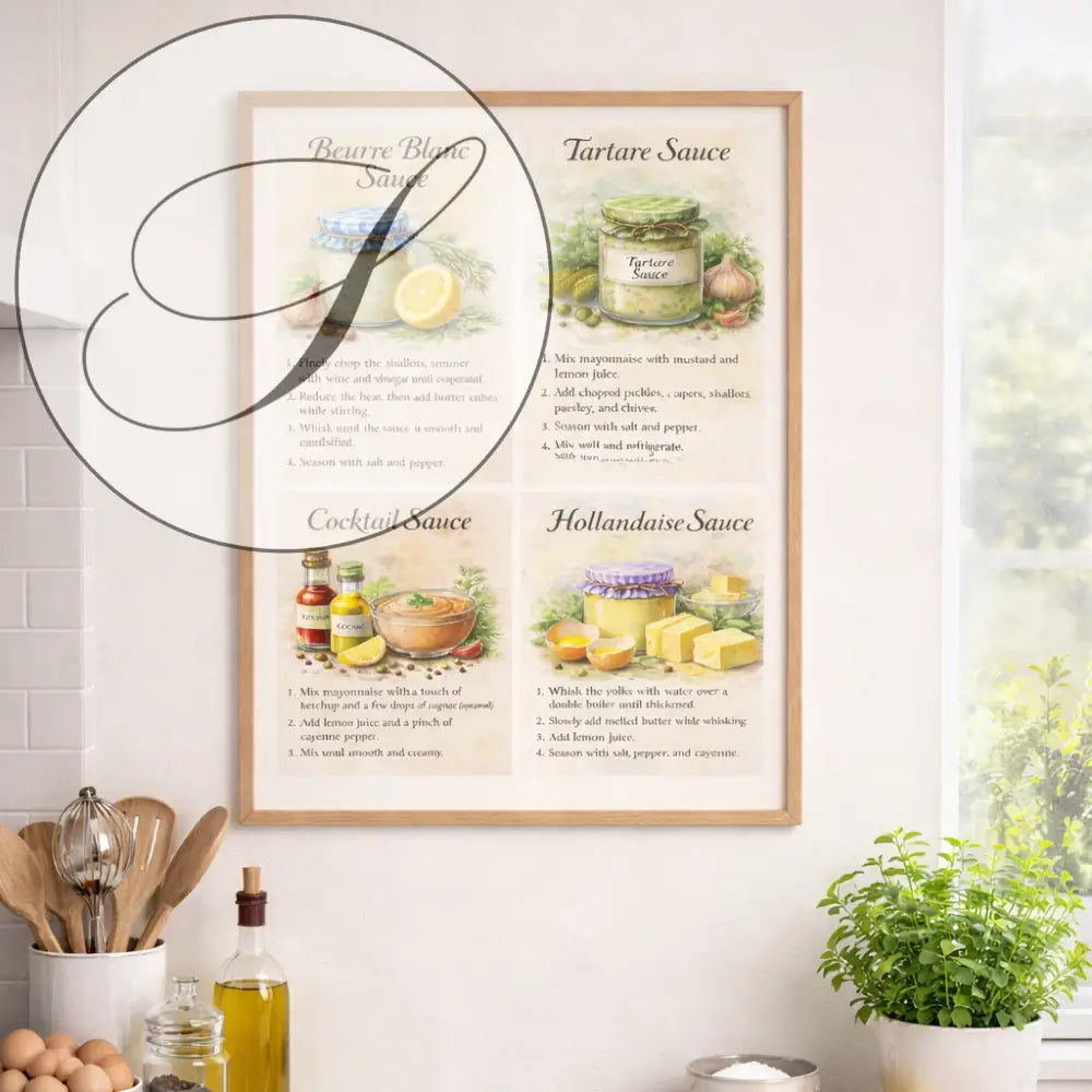 Déco cuisine scandinave avec affiche recette sauce facile et décoration murale cuisine 