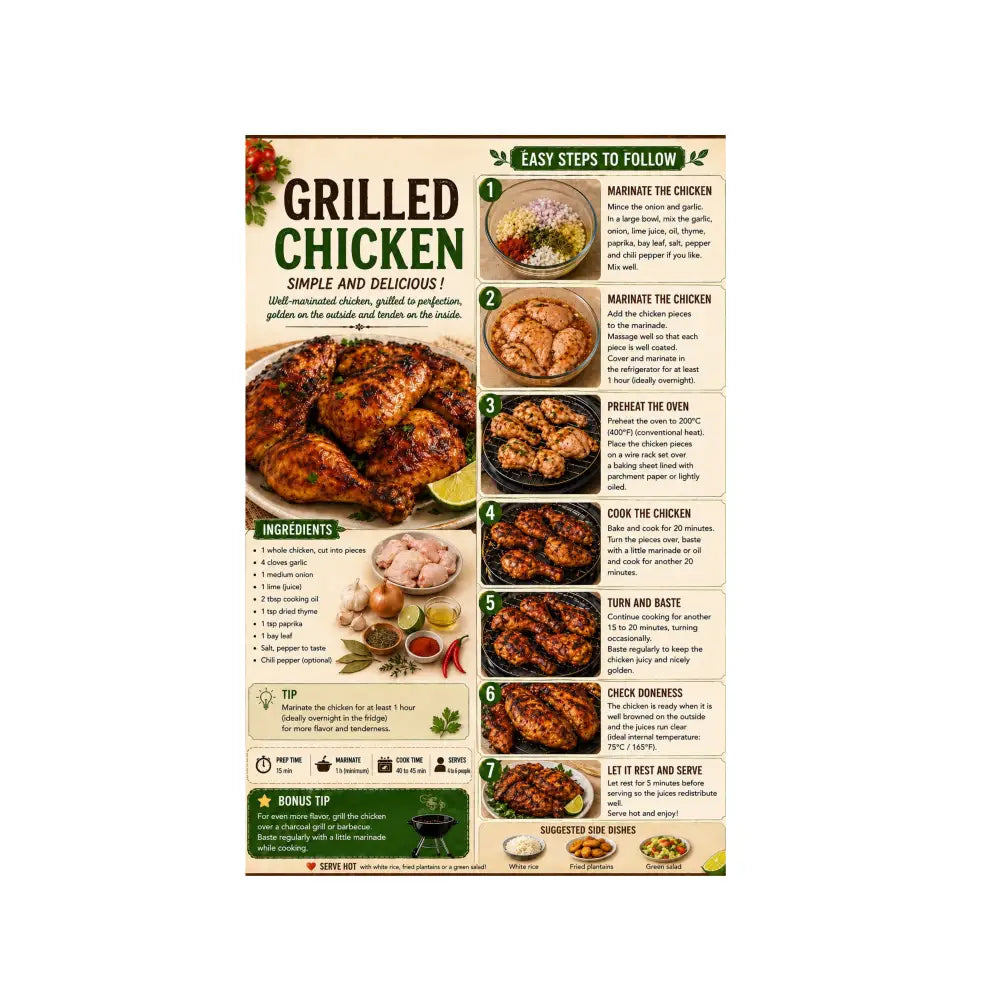 Affiche cuisine créole pdf a4 avec recettes créoles traditionnelles et étapes illustrées pour boudin créole grillé