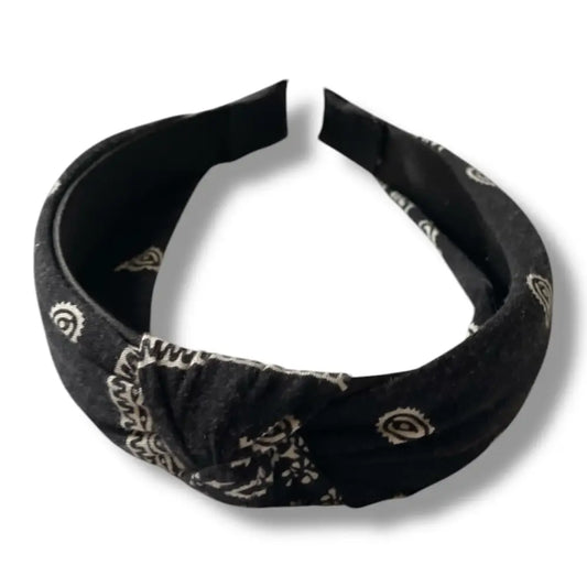 Serre-tête Noir en Coton Imprimé Design Bandana - Accessoire Tendance pour Femme - Serre-têtes