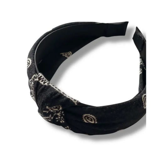 Serre-tête Noir en Coton Imprimé Design Bandana - Accessoire Tendance pour Femme - Serre-têtes