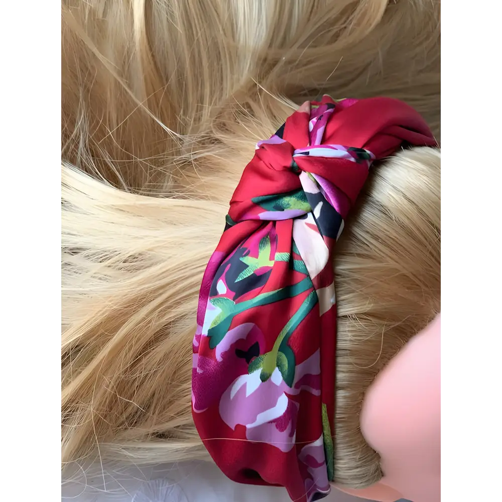 Serre-tête turban en satin bordeaux motif floral JENIFER coiffure