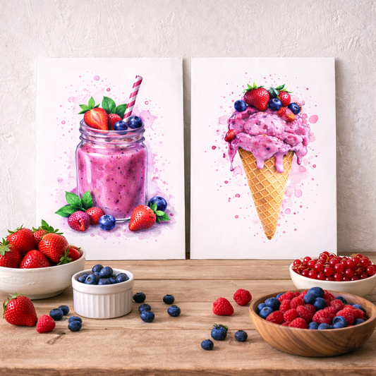 set affiches cuisine fruits rouges style scandinave