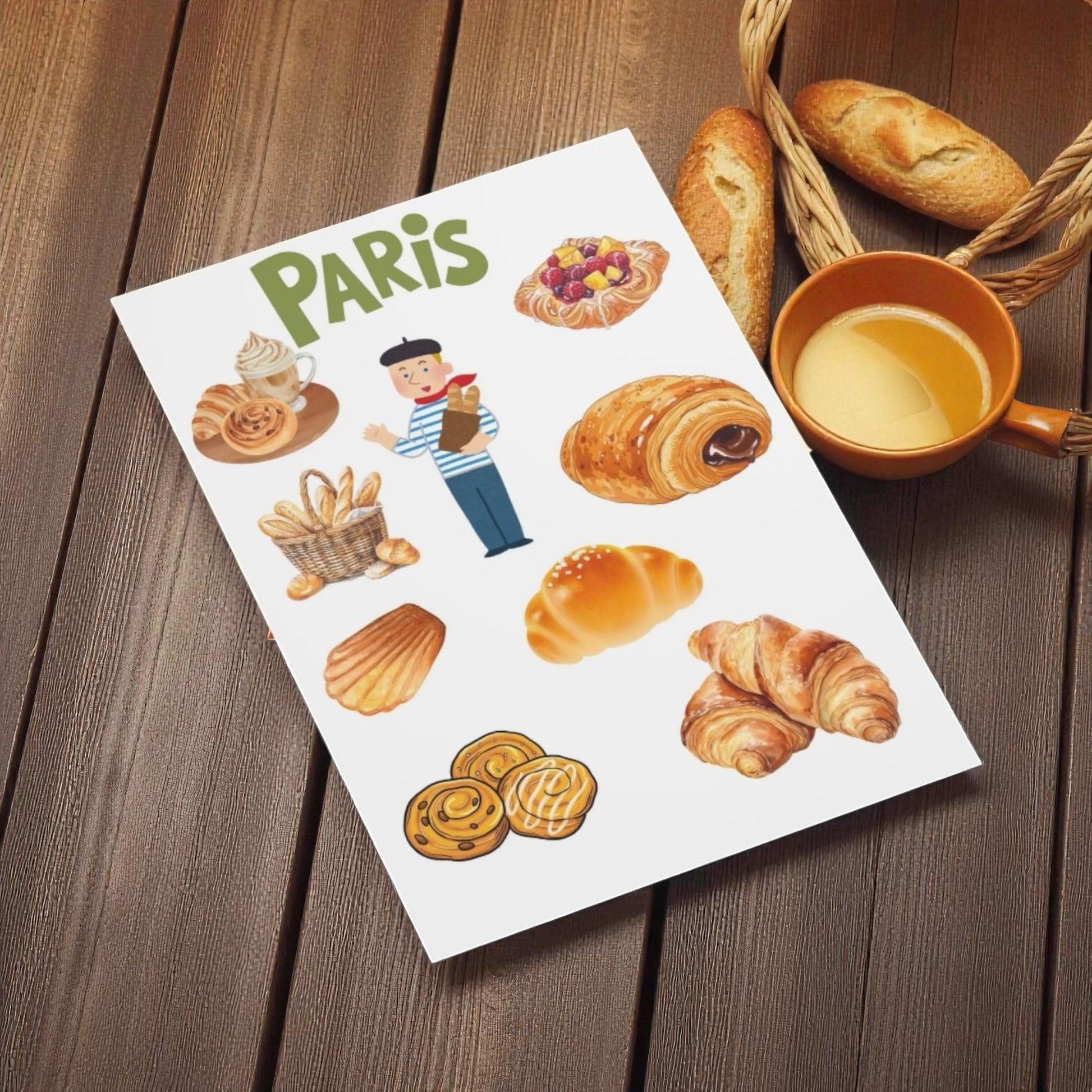 Affiche souvenir de Paris représentant des croissants