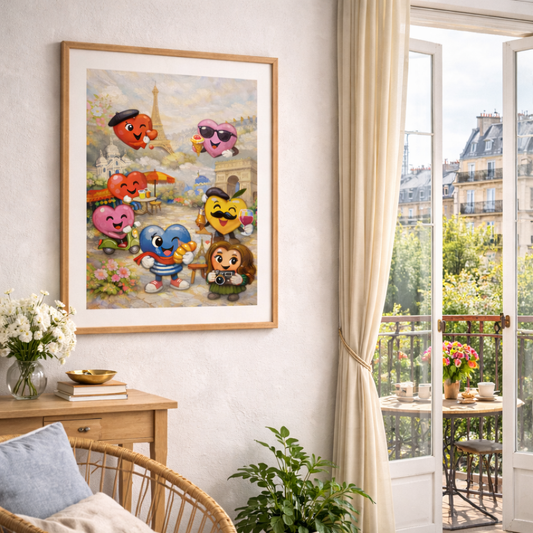 souvenirs de Paris avec affiche Paris encadrée au mur minimaliste