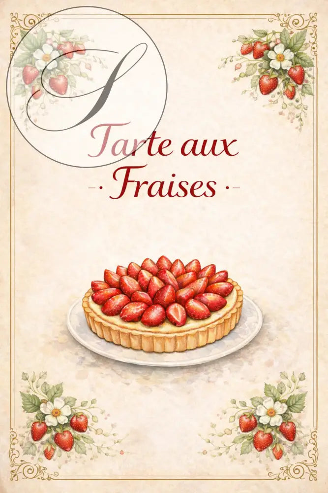 Poster cuisine tarte aux fraises vintage illustration dessert imprimable